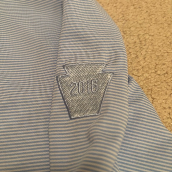 Men's Peter Millar Light Blue Striped Quarter Zip EMBROIDERED SLEEVE XXL - Picture 3 of 4